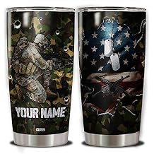 WAZONE Personalized US Army Tumbler Cup With Lid 20oz 30oz Stainless Steel Insulated Military Camouflage Skull Flag Gifts for Patriotic Soldier Veterans Custom Name Vacuum Travel Coffee Mug
