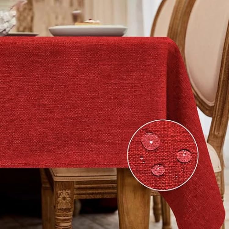 BALCONY & FALCON Rectangle Tablecloth Washable Wrinkle Resistant and Water Proof Table Cloth Decorative Linen Fabric Tablecloths for Dining Parties Kitchen Wedding and Outdoor Use Red, 90x132