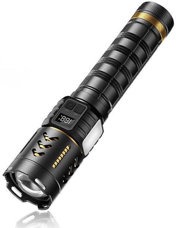 Jouis El Feneri Ultra Güçlü LED El Feneri - Teleskobik Zoomlu, Dijital Şarj Göstergeli, 8 Aydınlatma Modlu, USB-C Şarj Profesyonel Kamp ve Acil Durum Feneri (Side Light + SOS Modu) (YÜKSEK PARLAKLIK) [Enerji Sınıfı A++]