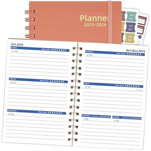 Day Planner 2025-2026, Weekly & Monthly Calendar, Jul.2025-Dec.2026, 18 Months Academic Planner 2025, Agenda with Tabs Sticker, A5 Size, 100GSM Paper, Pink