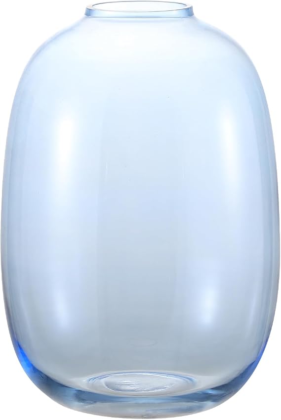 Blue Glass Vase, Large Glass Vase for Flowers, Tall Flower Vases, Modern Round Vases for Living Room, Bedroom, Kitchen, Mantle, Shelf, Wedding, Office, Entryway, 10 Inches