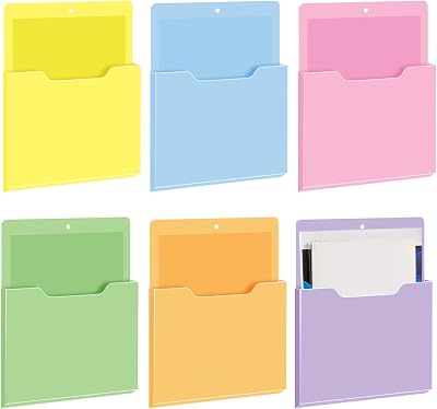 Fuutreo 6 Pcs Magnetic Wall File Organizer Magnetic Wall File Holder Refrigerator Magazine Holder for Mail Letters PaperMacaron Color,12.2 x 9.4 Inch