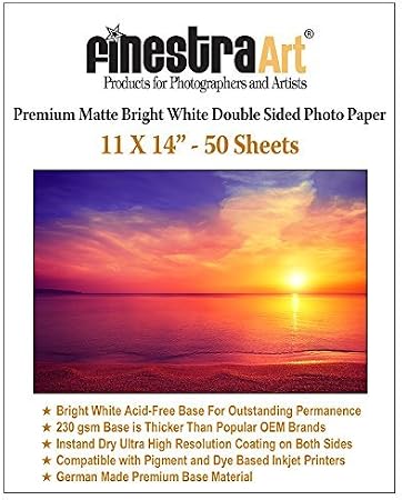 11" X 14" Premium Matte Bright White Inkjet Double Sided Photo Paper - 50 Sheets