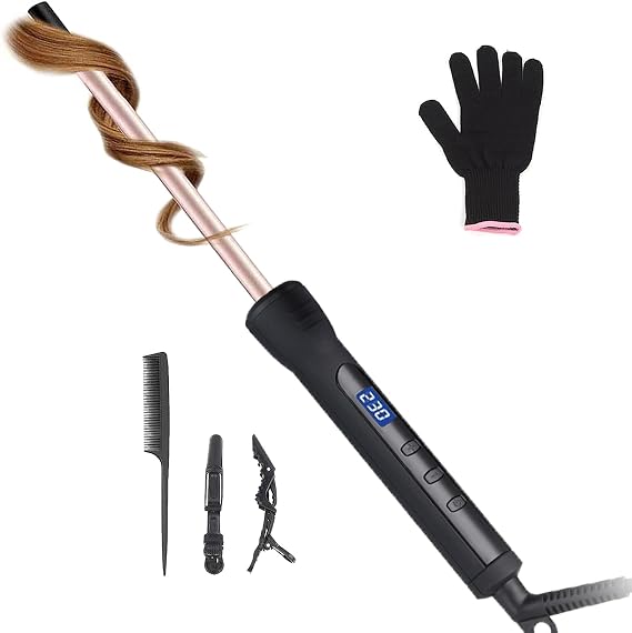 3/8 Inch Curling Iron, 9mm Tiny Curling Wand, Ceramic Small Barrel Curling Iron with Adjustable Temp,Fast Heating, for Long & Short Hair, Include Heat Resistant Glove
