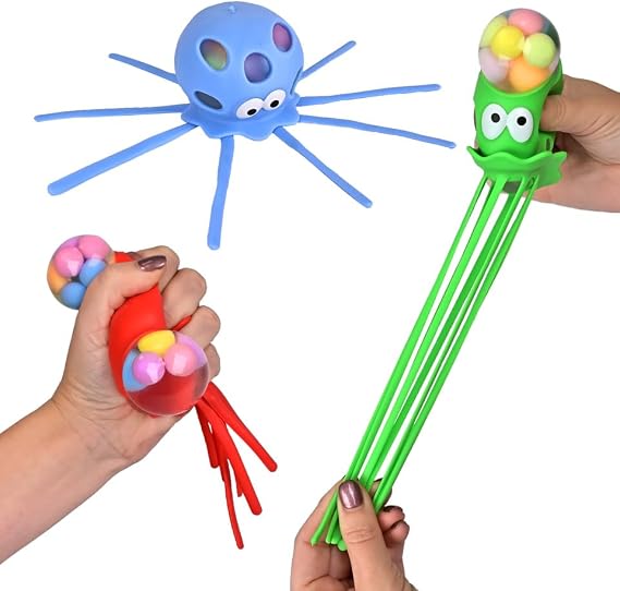Toymendous Squishy Octopus, 3 Pack Stress Balls, ADHD Sensory Toy, Children Ages 3+