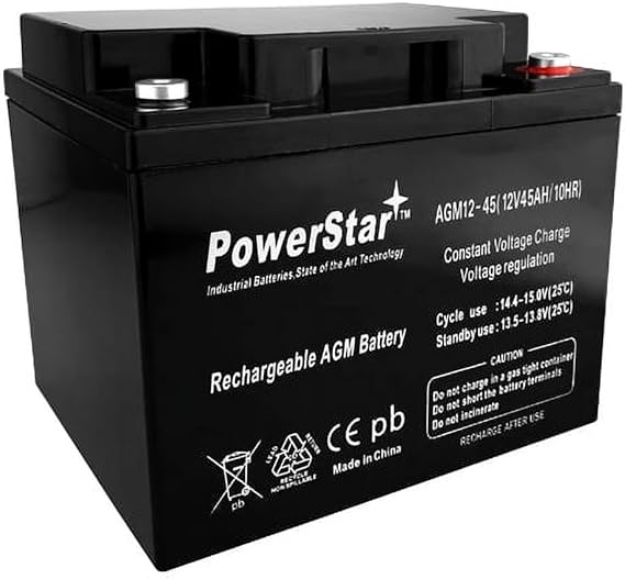 PowerStar 12V 45AH SLA Battery For CSB EVX12400, GP12380, GP12400, GPL12400.