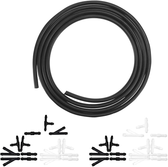Windshield Washer Hose Kit, Washer Fluid Hose with Hose Connectors, Rubber Wiper Fluid Tubing Kit, Connect Car Water Pump and Nozzles, Compatible with Most Vehicles (6M Hose+30 Connectors)