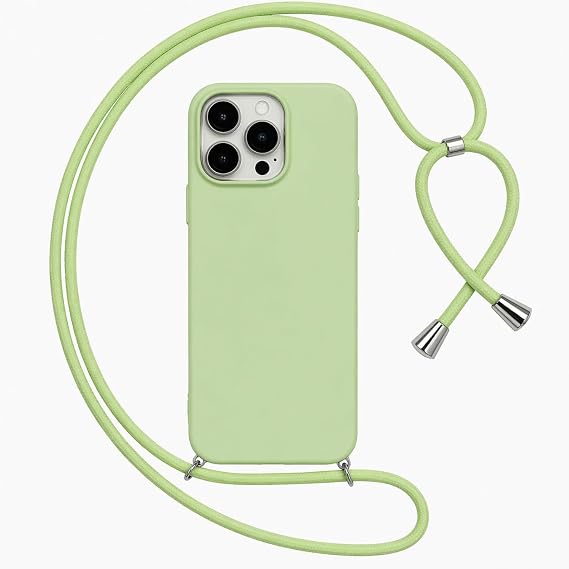 Coverzone iPhone 15 Pro ile Uyumlu Özel Üretim Ayarlanabilir İpli Boyun Askılı Silikon Kılıf Kadife İç Yapılı Viper Boyun Çapraz Taşıma Özellikli Asılabilen İpli Telefon Kılıfı Yeşil