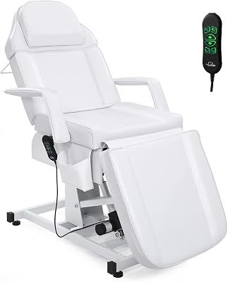 Fully Electric Salon Facial Bed,Multipurpose Tattoo Lash Lift Massage Table,Height Backrest Footrest Adjustable, Esthetician Table for Beauty Barber Spa White