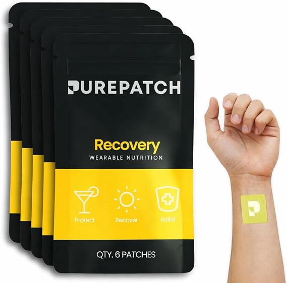 Recovery Patch Plant-Based Vegan Topical Patch DHM NAC Glutathione B-Complex Non-Ingestible Water-Resistant Gentle on Skin Gluten Free Made in USA 30 Patches