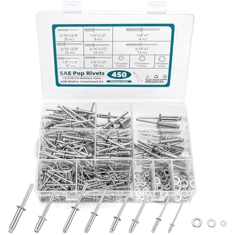 450 Pieces of 304 Stainless Steel Flange Rivets and Gaskets, Suitable for Metal, Furniture, Etc.