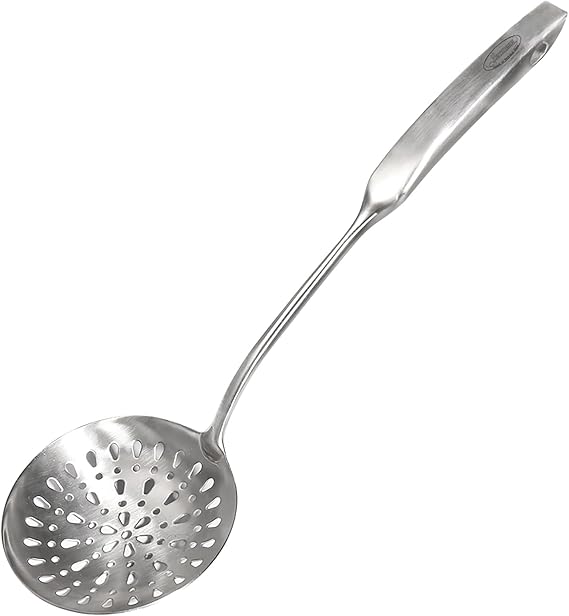 Skimmer Slotted Spoon, [Rustproof, Integral Forming, Durable] Newness 304 Stainless Steel Slotted Spoon with Vacuum Ergonomic Handle, Comfortable Grip Design Strainer Ladle for Kitchen, 14.96 Inches