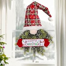 BFYDOAA 13x27in Christmas Gnome Wreath Artificial Pine Spruce Wreath with Merry Christmas Sign for Home Front Door Window Wall (Gnome)