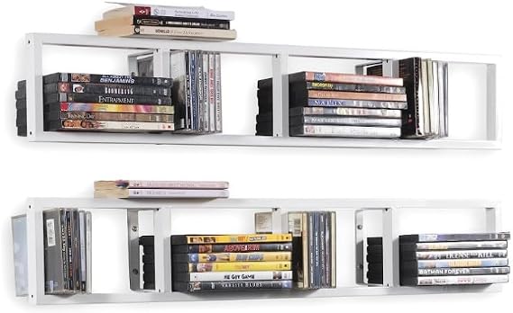 CD Storage Shelf for Wall, 34 Inch Media Storage Rack, Wall Mounted Video Games CD DVD Organizer Metal Shelf, Cube Storage Organizer Floating Shelf (2 Pcs, White)