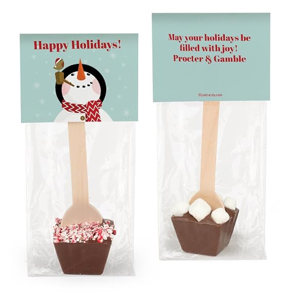 6ct Custom Hot Chocolate Spoons Dark Chocolate - Happy Holidays Snowman
