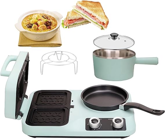 4 In 1 Breakfast Maker Station, 800W Electric Sandwich Breakfast Machine with Non-stick Griddle, Breakfast Machine