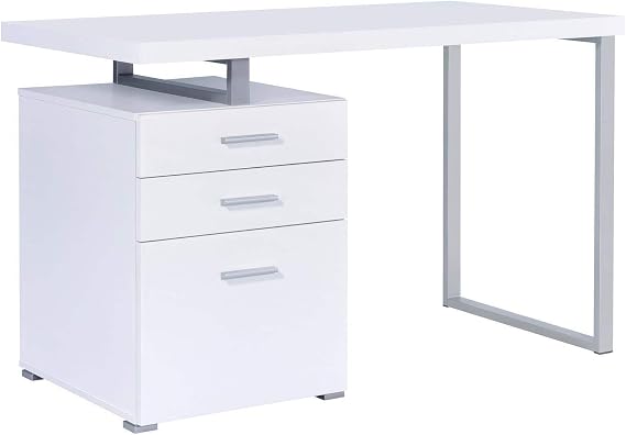 White 3-Drawer Reversible Office Desk