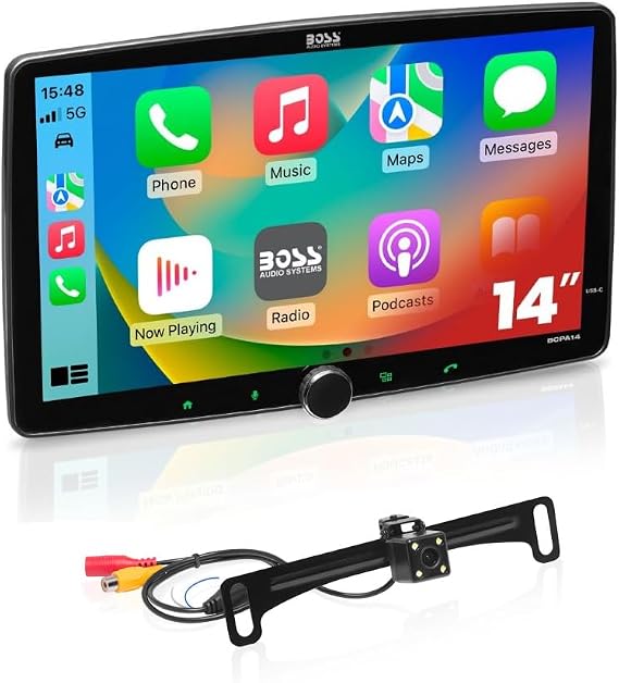 BOSS Audio Systems 14 Inch Single Din Car Stereo with Apple CarPlay, Android Auto + Backup Camera