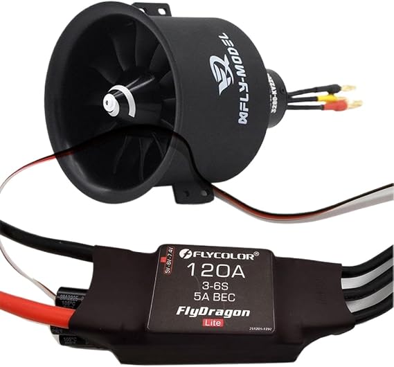 80mm Ducted Fan 12 EDF with 3280 Brushless Motor KV2200 Thrust 3400g and 120A ESC Compatible with 6S RC Jet Aircraft(80 EDF and 120A ESC)