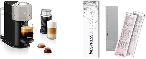Nespresso Vertuo Next Coffee and Espresso Maker by Breville, with Aeroccino Milk Frother, Light Grey Descaling Kit
