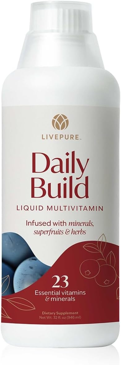 PURE Daily Build Liquid Multivitamin & Mineral/Herbal Supplement | 32 Fl Oz | 23 vitamins & minerals, methylated B vitamins, 8 proprietary blends with superfruits, botanicals & antioxidants