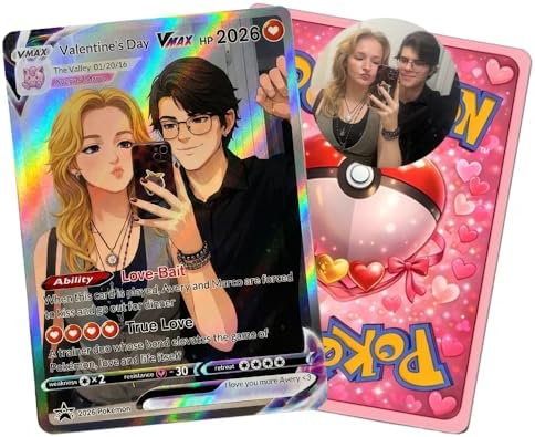 Personalized Anniversary Poke Card from Cartoon Anime Couple Photo - Custom Anime Style Card, Couple Photo Card Personalized , Gifts for Valentine, Game-Inspired Desk Plaque for Couples