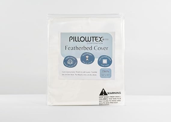 Featherbed Cover 100% Cotton with Zipper Enclosure - Twin Size