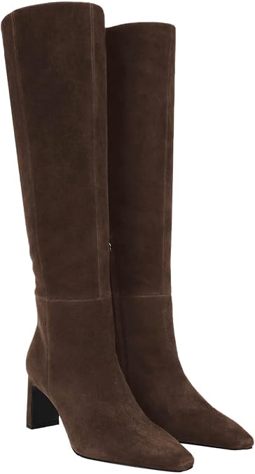 Coutgo Womens Knee High Boots Closed Pointed Toe Chunky Heel Tall Boots Side Zipper Fall Dress Boot Shoes