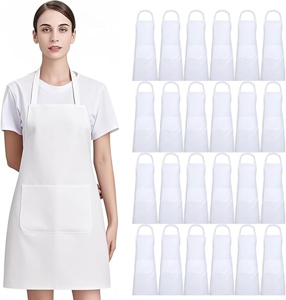 2/8/12/24 PCS White Aprons with Pockets: Unisex Apron Bulk with Extra Long Ties for Cooking Baking Crafting