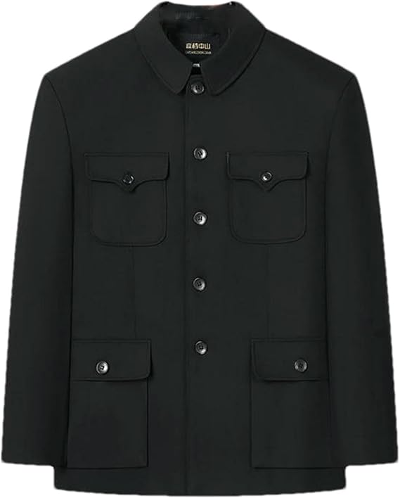 Mens Suits Jacket Chinese Tunic Suit Black Mandarin Wing Collar Blazer Zhongshan Coat Men Classical Tang Suit Jackets