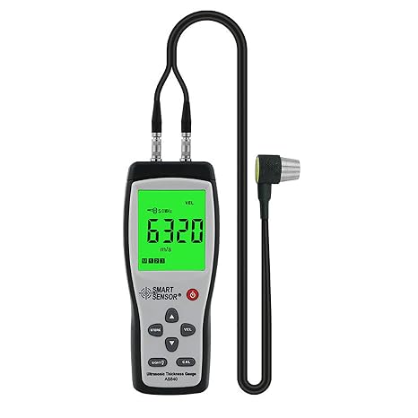 Digital Ultrasonic Thickness Meter, Smart Sensor AS840 Ultrasonic Thickness Meter, Sound Speed Meter, Metal Depth Tester, Suitable for Manufacturing Areas, Metal Processing, Commercial Inspection