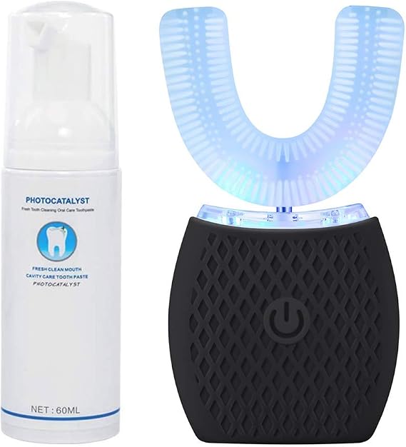 Automatic Toothbrush for Adults - Ultrasonic Electric Toothbrush with Soft Bristles U-Shape Waterproof Design 30s Timer Toothbrush, Wireless Charging Dual-Use for Travel & Home (Black)