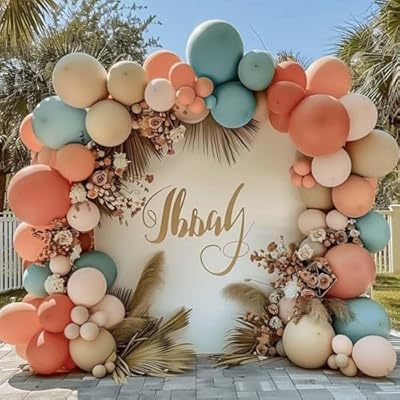 Dusty Pink Blue Balloon Garland Double Stuffed, Peach White Sand Blush Gender Reveal Balloon Arch Kit for Baby Shower Boho Birthday Bear Party Decoration