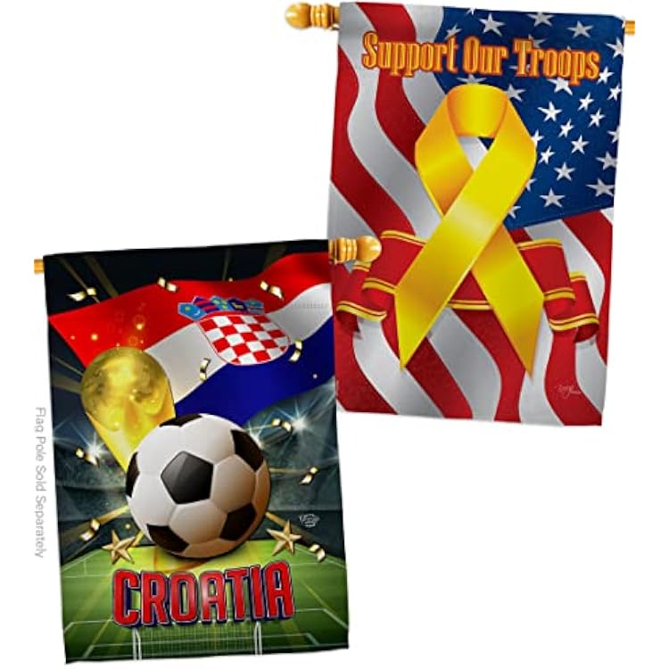 World Cup Croatia Support Our Troops Banner Pack Wall Art Flag Room Decorations Indoor Outdoor Tapestry Yard Signs FIFA Team Qatar Trophy Soccer Game Football Gifts, Made in USA