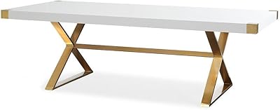TOV Furniture The Adeline Collection Modern Handcrafted Lacquer Finished Wood & Stainless Steel Dining Table, White