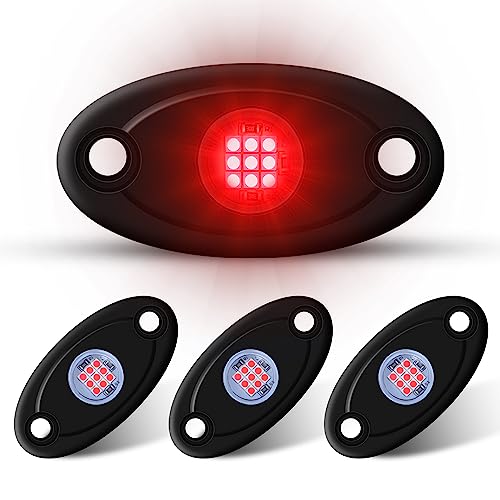 4Pods LED Rock Lights LED Neon Underglow Lights for Car Trucks ATV UTV SUV Boat Underbody Glow Trail Rig Lights Waterproof red