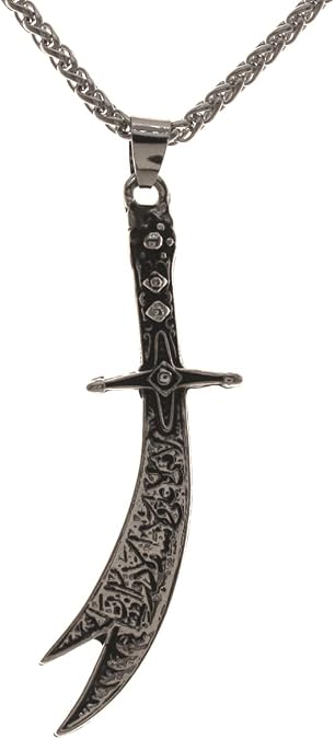 Silver Pt Imam Ali Muslim Islam Sword Dhulfiqar Zulfikar Necklace Chain Pendant