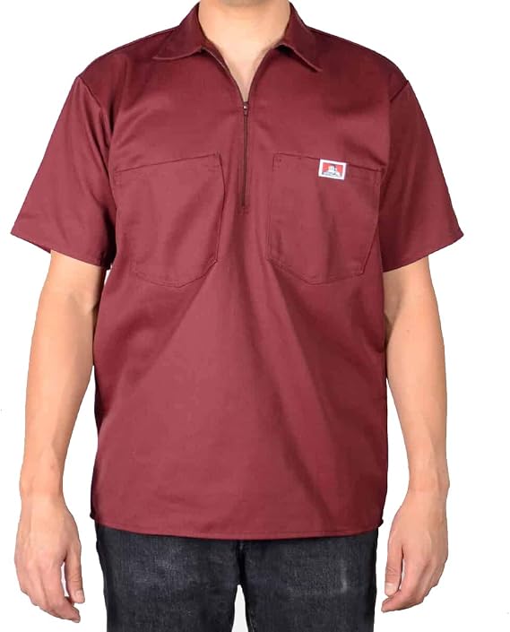 Ben Davis Short Sleeve 1/2 Zip Shirt 128 Burgundy Medium