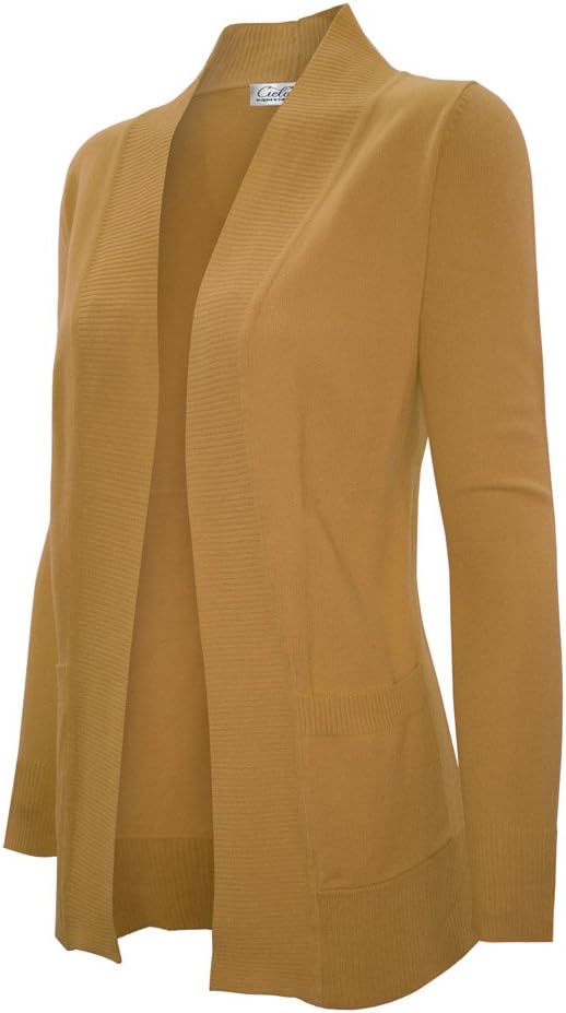 Cielo Women's Solid Basic Open Front Pockets Knit Sweater Cardigan