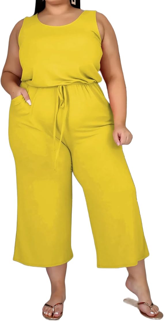 TOPSRANI Women Plus Size Casual Jumpsuits One Piece Outfits Cute Rompers Oversized Tank Tops Crop Loose Wide Leg Pants