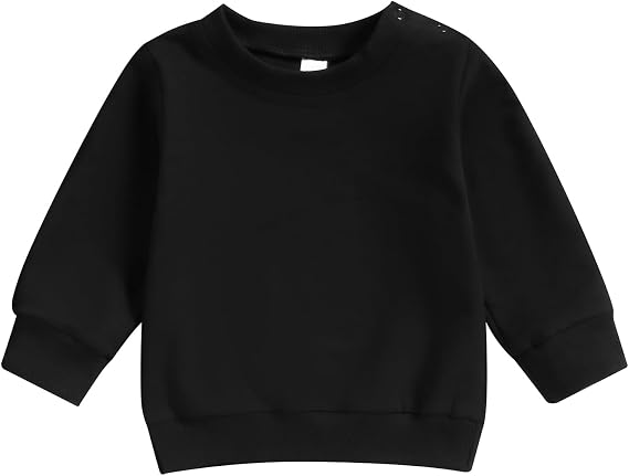 Toddler Baby Boy Girl Long Sleeve Crewneck Pullover Sweatshirt Sweater Outfits Solid Color Casual Clothes