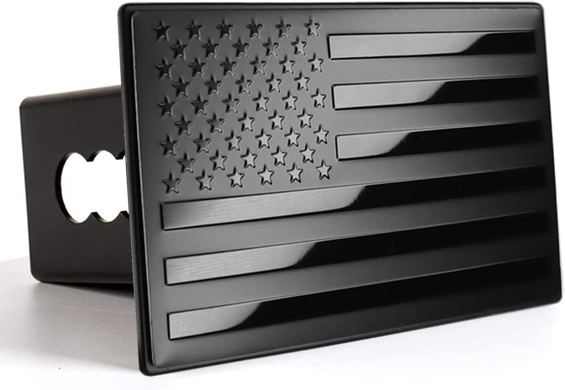 Bonrcea American Flag Metal Trailer Hitch Cover for 2 inch Receivers Matte Black