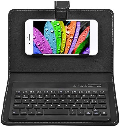 Portable Bluetooth Keyboard with Leather Case, Universal Keyboard with Detachable Flip Case and Stand, Cover with for 4.5''-6.8'' iOS,for Android/for Smart Phones (Black)