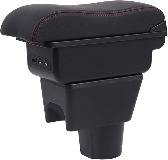 YJYWZH Armrest Box for Renault Dacia Duster 2010 2011 2012 2013 2014 2015 Center Console Storage Box with 3 USB Ports Charging Leather Automotive Black (Black with Red Thread)