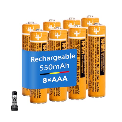 8 Pack HHR-55AAABU NI-MH AAA Rechargeable Battery, 1.2v 550mAh Rechargeable AAA Batteries for Cordless Phone, Remote,Controls, Electronics