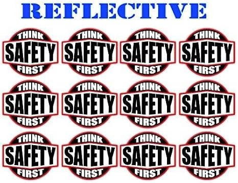 12 Pack Reflective Think Safety First Hard Hat Stickers | Motorcycle | Welding Biker Helmet Decals | Laborer | Foreman | Welder, Lineman, Construction Vinyl Decal