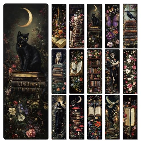 Dark Academia Bookmarks Gifts - 120 Pcs Gothic Vintage Flower Bookmark Dark Romance Book Mark Witchy Skull Rose Page Marker Clip for Women Men Book Lovers Students Teachers Bookish Reading