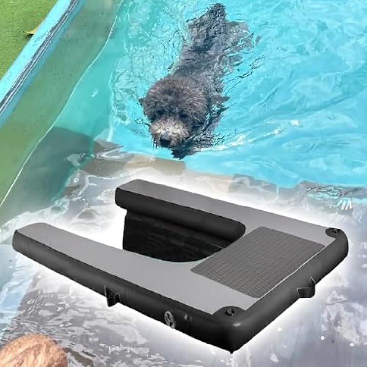 ERRULAN Dog Pool Boat Ramp, Inflatable Floating Dog Water Ramp Ladder for Dogs Climbing Boarding, Non-Slip Dogs Dock Platform for Safe and Easy Access to WaterBlack