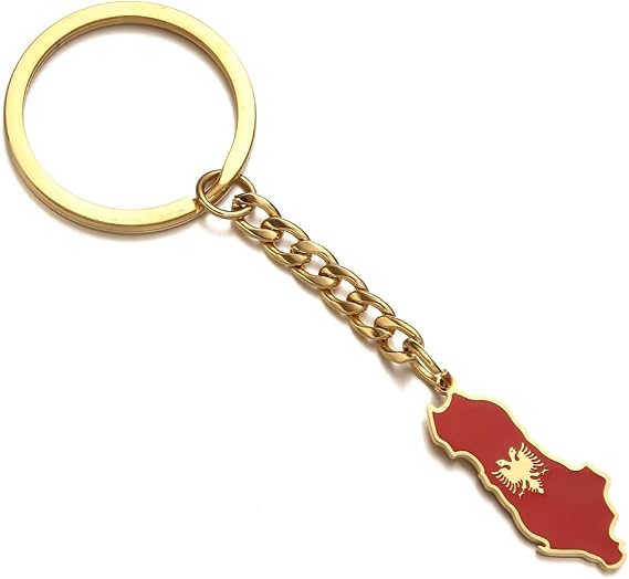 Huangshanshan Stainless Steel Albania Eagle Map Flag Keychain Chain for Women Men Albanian Jewelry