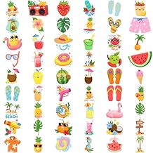 54PCS Hawaiian Temporary Tattoos Cute Cartoon Summer Beach Aloha Tattoo Stickers for Birthday Luau Party Favors,Decorations